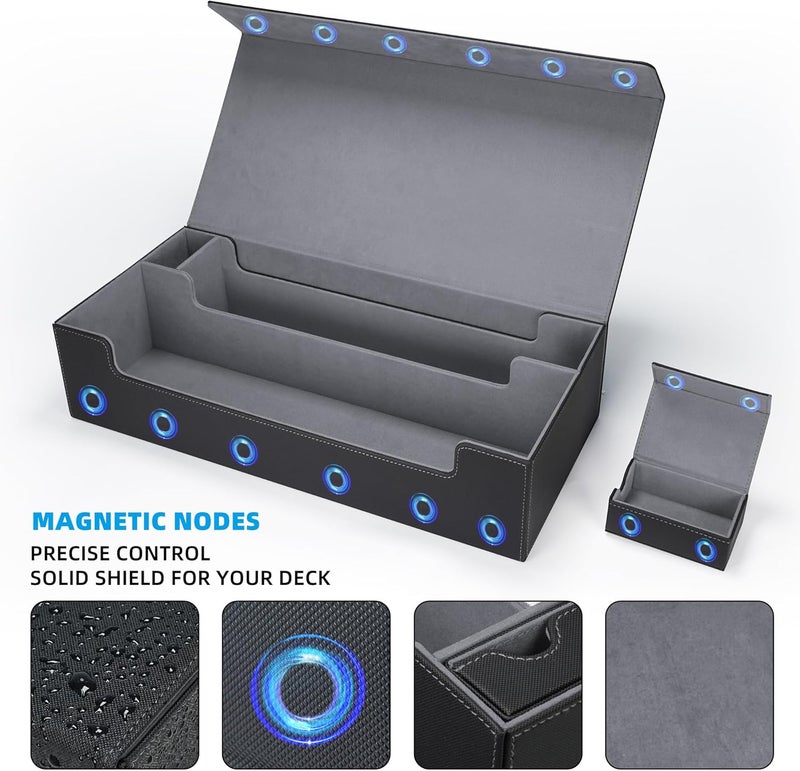 AFIING MTG Deck Box 6 In1 with MTG Playma,Premium Card Storage Box with 5 Pcs MTG Deck Box Holds 2400+ Trading Cards, Large TCG Card Deck Case for Magic Yugioh Sports Cards (Black&Grye) - Image 5